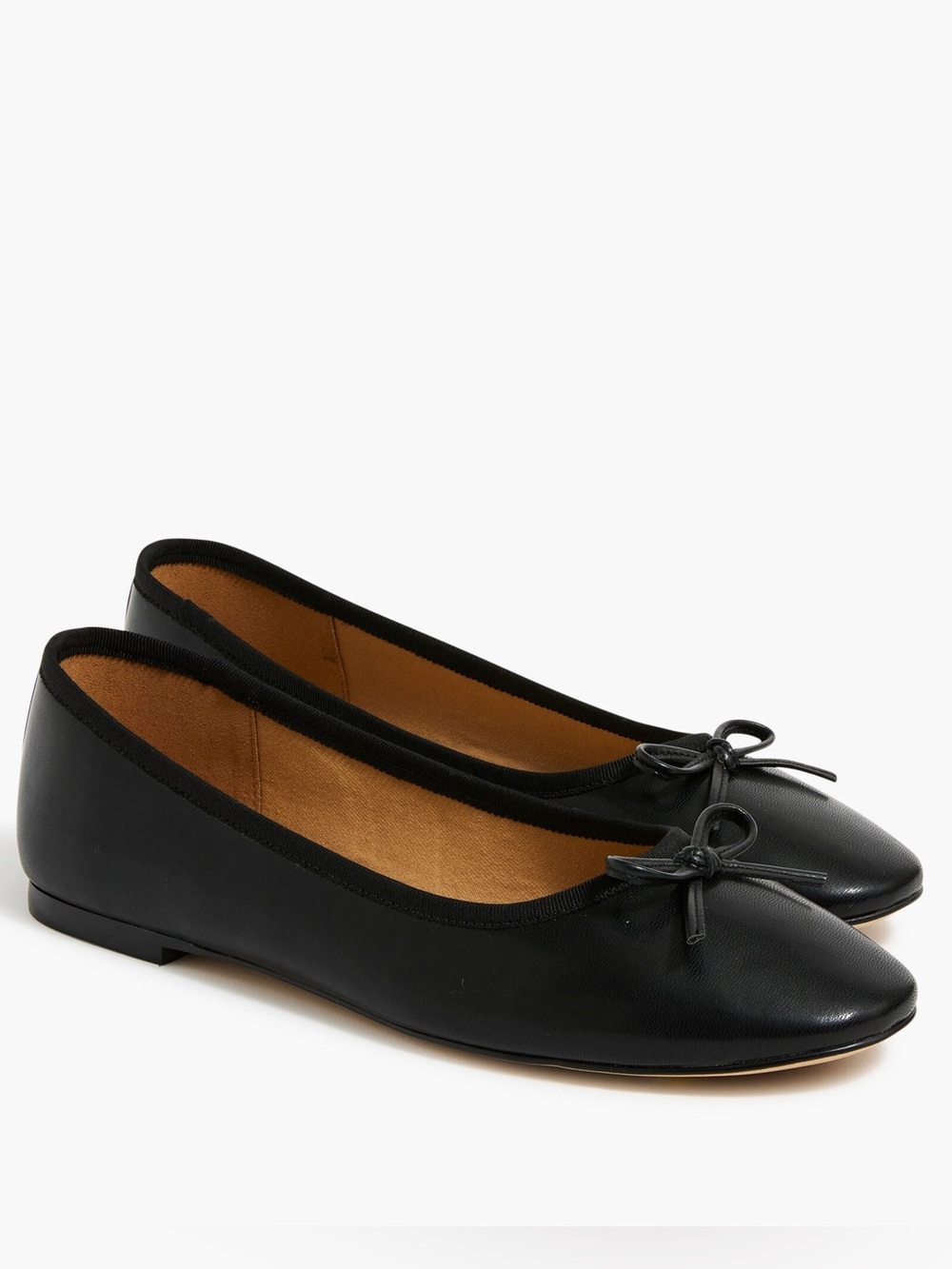 J Crew Black Faux Leather Classic Ballet Flat with Black Ribbon Binding Size 9